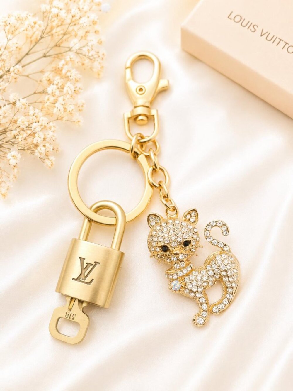 Authentic Louis Vuitton Gold Padlock 🔒 Key Set w/ Unbranded Cat Bag Charm